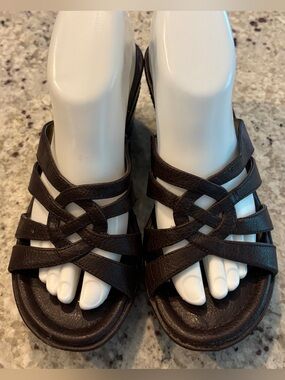 Vintage Y2K Bongo Brown Woven Wedge Sandals Platform Slides Sz 8M EUC